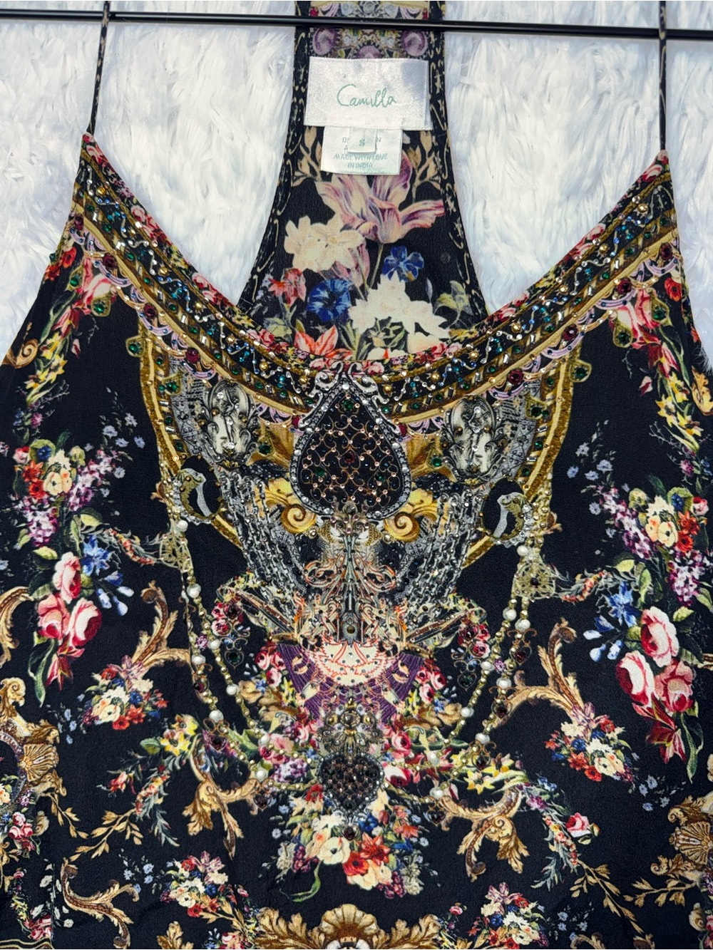 Camilla 2018 Hampton Hive Silk Rhinestone Embellished Camisole Floral Garden Top - Picture 3 of 11